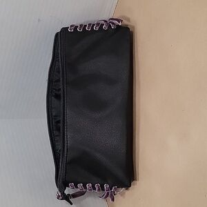 Black Satin Like Cosmetic Bag with Purple Velvet Side Laces corset New Condition